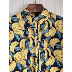 TUNEVUSE Shirt Mens Medium Banana Print Hawaiian Aloha 100% Cotton Button Front